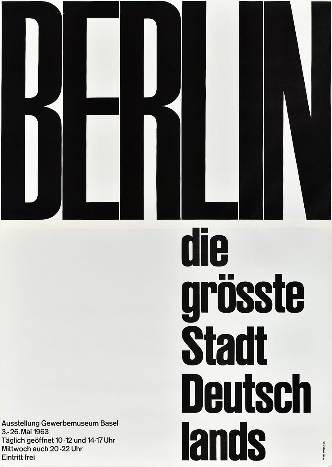 Berlin – die grösste Stadt Deutschlands poster by Emil Ruder, 1963